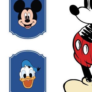 May include: Four blue framed images featuring Disney characters: Goofy, Mickey Mouse, Donald Duck, and Pluto. The text "18.6" x 14" x4" is in the upper right corner.