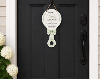 Newborn Rattle Sleeping Door Sign, Shhh Baby Sleeping Door Hanger, Do Not Knock Sign