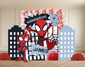 Superhero Comic Backdrop Set for Birthday Party, Personalized Spidey Birthday Backdrop Set