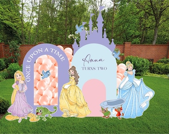 Once Upon A Time Princess Birthday Backdrop - Rapunzel, Belle, and Cinderella Birthday Yard Cutouts