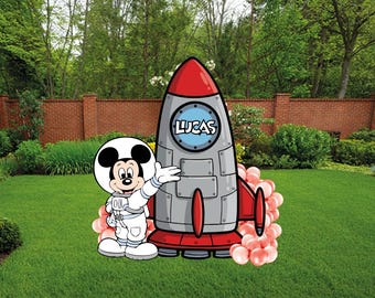 Mickey Mouse Space Birthday Decorations | Personalized Rocket Ship Backdrop | Mickey Astronaut Cutout | Outer Space Birthday Party Decor