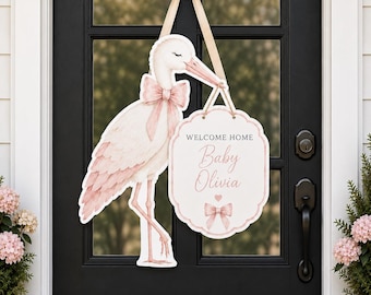 Welcome Home Baby Stork Yard Sign | Personalized Door Sign Announcement | Big Sibling and Fur Sibling Yard Signs | Luxury Baby Shower Deco
