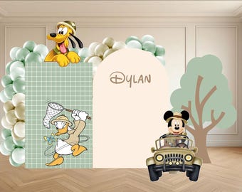 Safari Mickey Mouse Birthday Backdrop – Jungle Explorer Party Decor