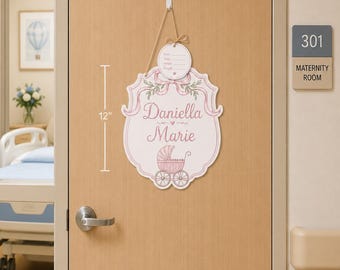 Personalized New Baby Hospital Door Sign, New Baby Hospital Door Sign, Baby Girl Hospital Door Hanger sign