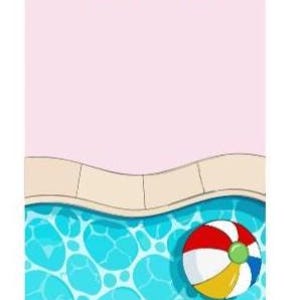 May include: An arched sign featuring a light pink upper section with the name Emmie in dark pink script. Below is a beige pool coping edge and a blue swimming pool with a multi-colored beach ball. The text 3'X6' is printed at the bottom.
