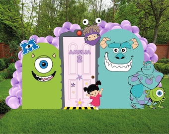 Accesorios y fondos para fiestas de Monsters Inc. - Decoración personalizada de Boo, Mike y Sulley - Letreros de jardín y accesorios fotográficos para cumpleaños infantiles