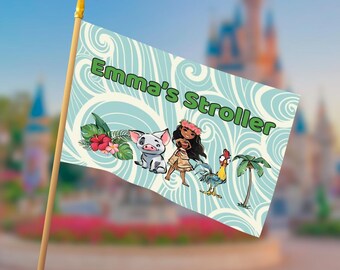 Personalized Moana Stroller Flag | Custom Disney Cruise Flag | Theme Park Stroller Accessory | Wagon & Wheelchair Flag