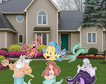 Little Mermaid Party Yard Cutouts, Ariel and Friends Birthday Yard Decor, Under the Sea Birthday Decor