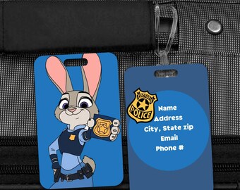 Judy Hopps Luggage Tag | Zootopia Police Tag Personalized | Kids Backpack Tag | Custom Suitcase Tag | Travel Accessories