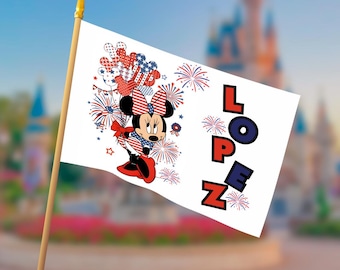 Patriotic Minnie Stroller Flag | Personalized Disney Trip Flag | 4th of July Stroller Accessory | Custom Name Vacation Flag