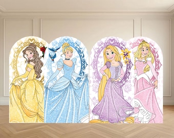 Princess Birthday Backdrop Set | Belle Cinderella Rapunzel Aurora | Princess Party Yard Cutout Decorations