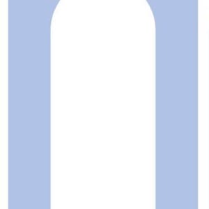 May include: A light blue archway with a white center. The dimensions are 3.5 feet by 5.5 feet. The text is in a light green color.
