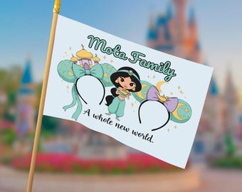 Princess Jasmine Personalized Stroller Flag | A Whole New World Family Flag | Disney Vacation Accessory Must haves