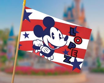 Patriotic Mickey Stroller Flag | Personalized Disney Family Flag | 4th of July Disney Trip Flag | Custom Stroller Decoration