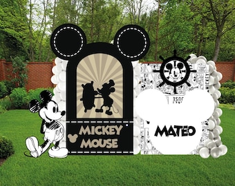 Personalized Vintage Mickey Birthday Backdrop Set | Mickey Mouse Party Decor | Disney Inspired Custom Set