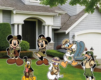 Safari Mickey and Friends Yard Signs | Mickey, Minnie, Donald, Daisy, Pluto & Goofy Safari Party Decorations
