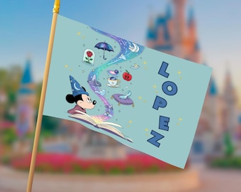 Sorcerer Mickey Personalized Stroller Flag | Fantasia Inspired Family Vacation Flag | Custom Theme Park Flag