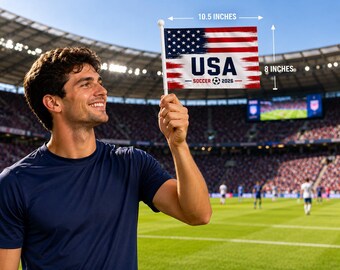 World Cup Inspired Game Day Handheld Soccer Fan Flag | USA Mexico Brasil Argentina Portugal Spain France Italy  Colombia Costa Rica