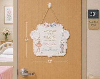 Twin Baby Hospital Door Sign | Personalized Twin Birth Announcement | Boy & Girl Twins | Nursery Keepsake | Hospital Door Decor