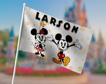 Bandera personalizada para cochecito de Disney / Bandera del parque temático Mickey y Minnie / Marcador de cochecito personalizado para viajes a Disney