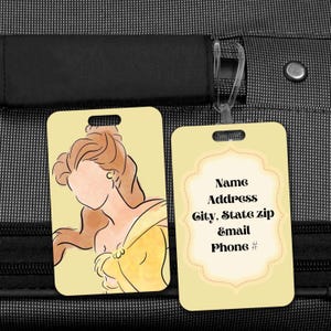 Personalized Belle Luggage Tag | Beauty and the Beast Suitcase Identifier | Acrylic Travel Tag