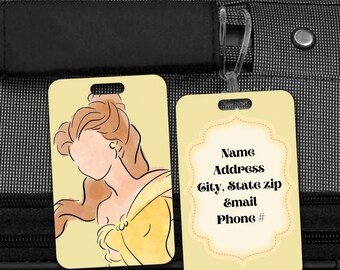 Personalized Belle Luggage Tag | Beauty and the Beast Suitcase Identifier | Acrylic Travel Tag