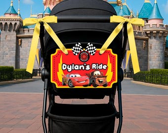 Letrero personalizado para cochecito con temática de Cars de Disney: Etiqueta con nombre de Rayo McQueen