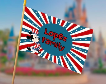 Patriotic Mickey Stroller Flag | Personalized Disney Family Flag | 4th of July Disney Trip Flag | Custom Stroller Decoration