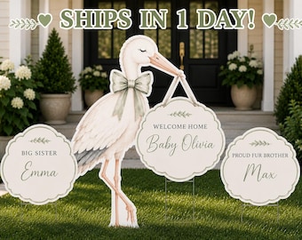 Welcome Home Baby Stork Yard Sign | Personalized Birth Announcement | Big Sibling and Fur Sibling Yard Signs | Luxury Baby Shower Deco