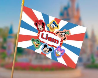 Patriotic Mickey and Friends Stroller Flag | Personalized Disney Family Flag | 4th of July Disney Trip Flag | Custom Stroller Decoration