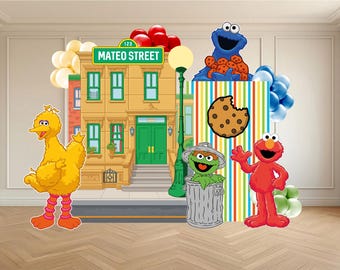 Telones de fondo para fiesta de cumpleaños de monstruo rojo peludo - Recorte de jardín inspirado en sésamo - Decoración para primer cumpleaños