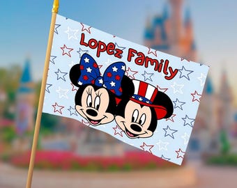Patriotic Mickey & Minnie Stroller Flag | Personalized Disney Family Flag | 4th of July Disney Trip Flag | Custom Stroller Decoration