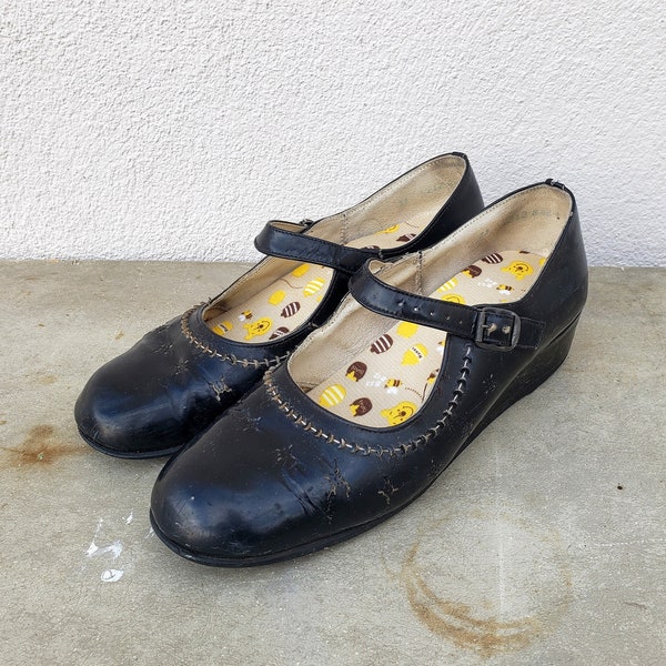 patent leather mary jane wedges vintage 60s 70s