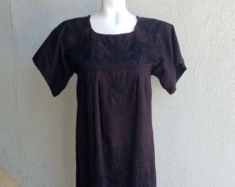 Mexican embroidered dress in deep black