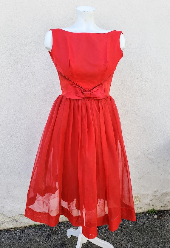 bow front vintage 50s 60s chiffon party dress - image 3