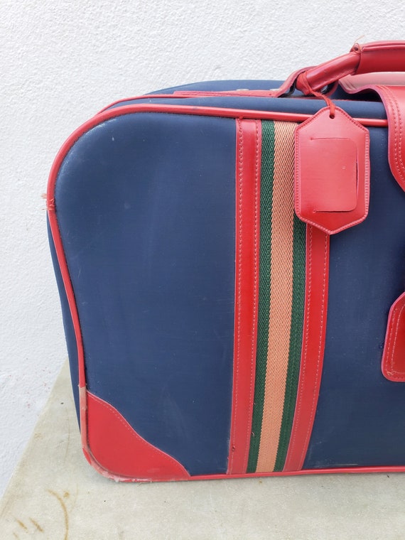 vintage 60s 70s stylish striped soft suitcase - image 3