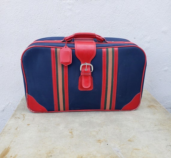 vintage 60s 70s stylish striped soft suitcase - image 1