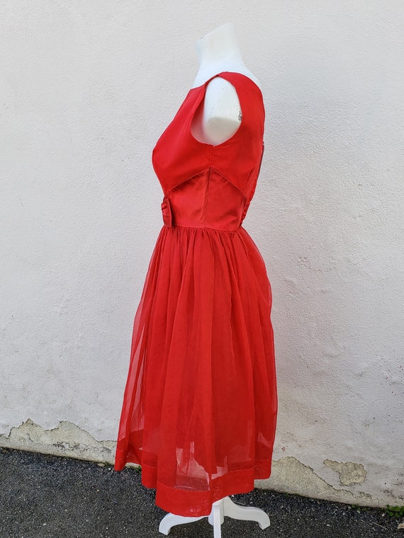 bow front vintage 50s 60s chiffon party dress - image 7