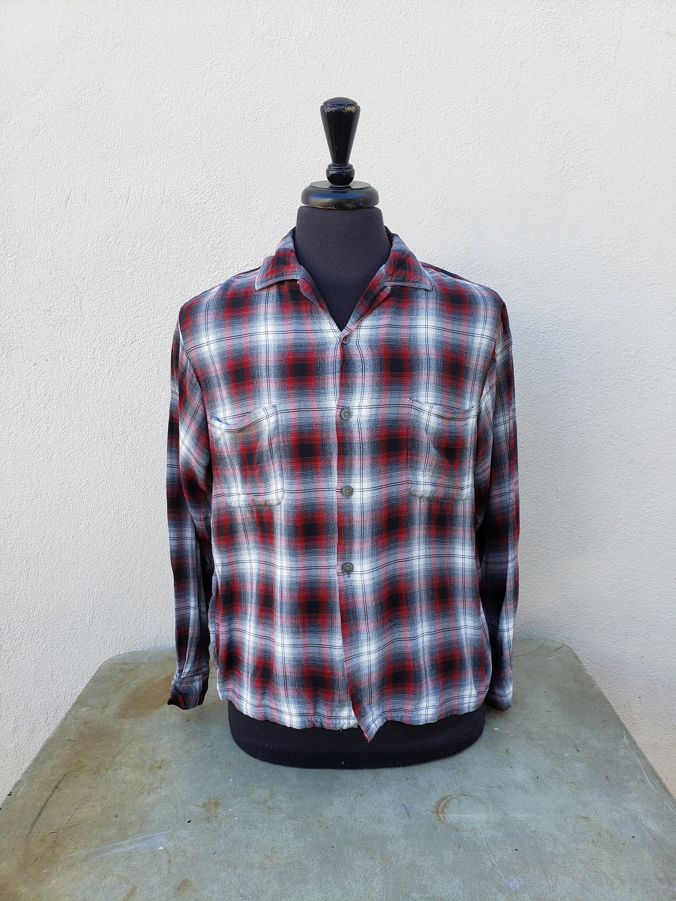 Penneys Towncraft Shadow Plaid Vintage 50s 60s Rayon Shirt - Etsy