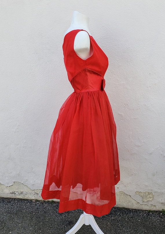 bow front vintage 50s 60s chiffon party dress - image 2