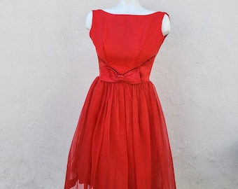 bow front vintage 50s 60s chiffon party dress