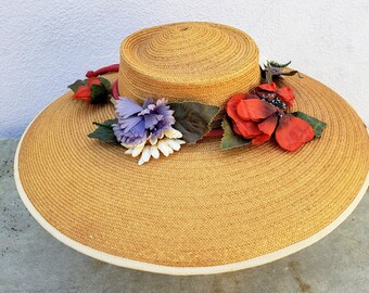 George Zamau\'l Couture Purple Straw‎ Sun Hat Floral Sequin Rhinestone Vintage George Zamau main image 3