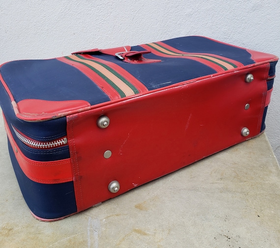 vintage 60s 70s stylish striped soft suitcase - image 4