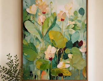 Floral Botanical Canvas Art-Abstract Lotus Flower Wall Decor-Modern Nature Artwork