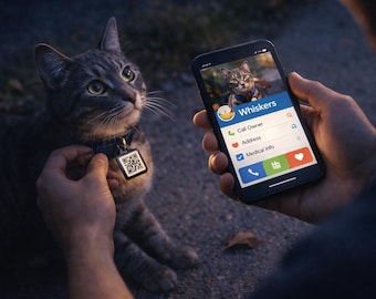 Smart Pet ID Tag Template, Lost Pet Finder, Editable QR Code (Digital Download)