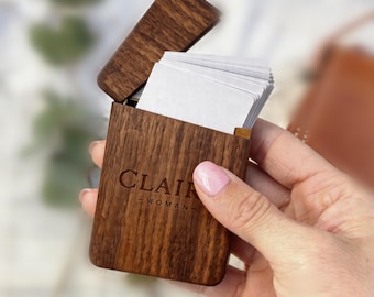 Custom Engraved Wooden Business Card Holder, Personalized Name Card Box, Card Case for Professionals & Coworkers, Gift for her/him
