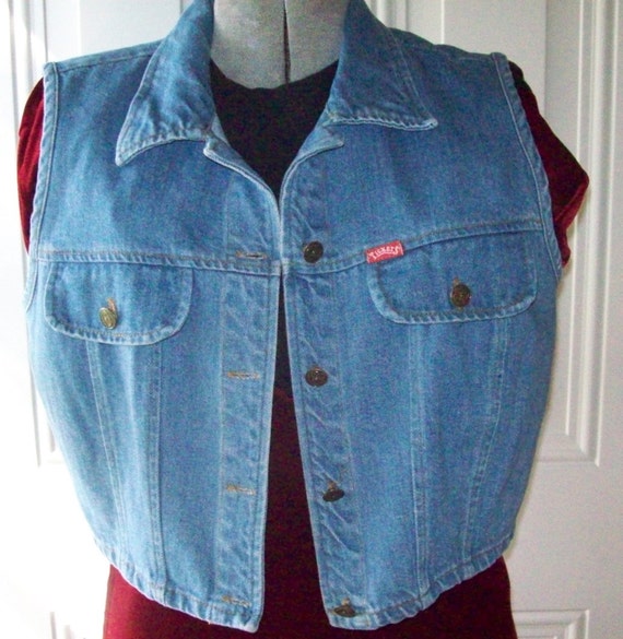 Vintage Denim vest with hand painted back patch v… - image 2