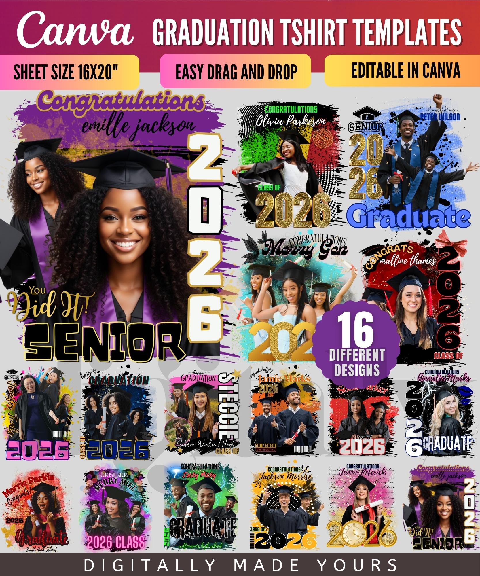 16x Graduate Class of 2026 Template Bundle, Senior T Shirt Canva ...