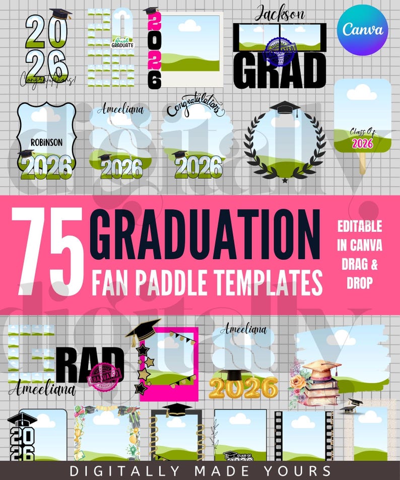 2026 Graduation Paddle Fan Templates, Editable Grad Fans Canva Template ...