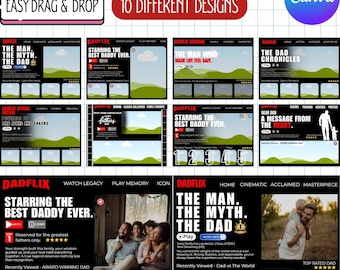 Father’s Day Dadflix Canva Template | Custom Movie Poster Collage for Dad & Grandpa,Viral Editable Father’s Day Gift Bundle,Digital Download